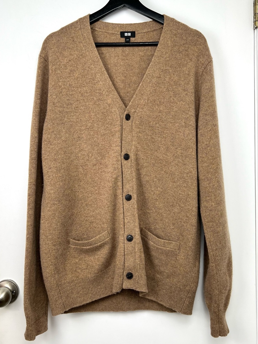 Uniqlo Lambswool Unisex Pocket Cardigan L Sand Beige Neutral Academia Dudecore